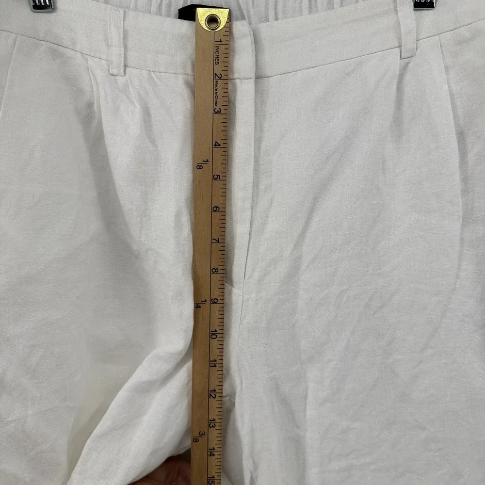 Quince Linen Pants Womens 14 White Pleated Wide Leg Solid